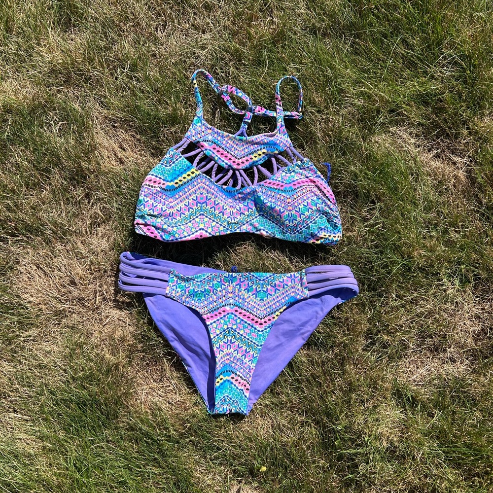 Neon Color Geometric Patterned Bikini